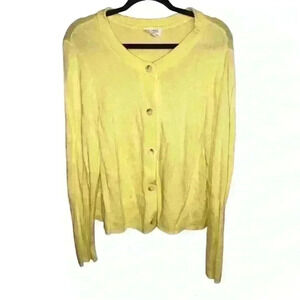 Candace Cameron Bure Button Front Cardigan Sweater Zesty Lemon Size Large